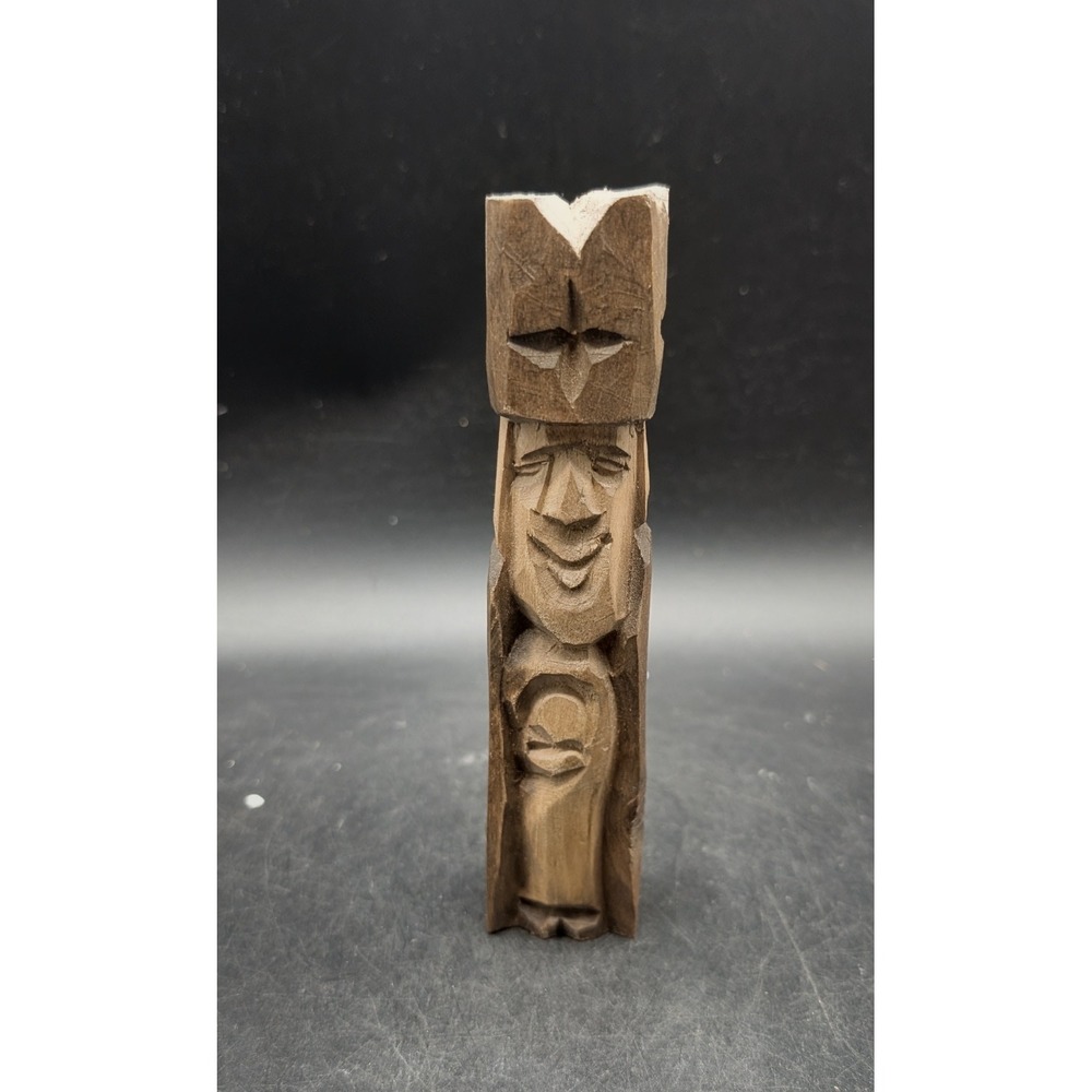 Vintage Hand Carved Wooden Figurine Folk Art Rustic Brown Nativity Wise Man